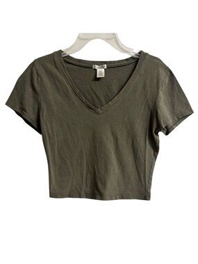 Dark Olive V-Neck‎ Crop Top